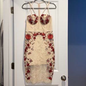 Valentine’s Day embroidered elegant BeBe dress.